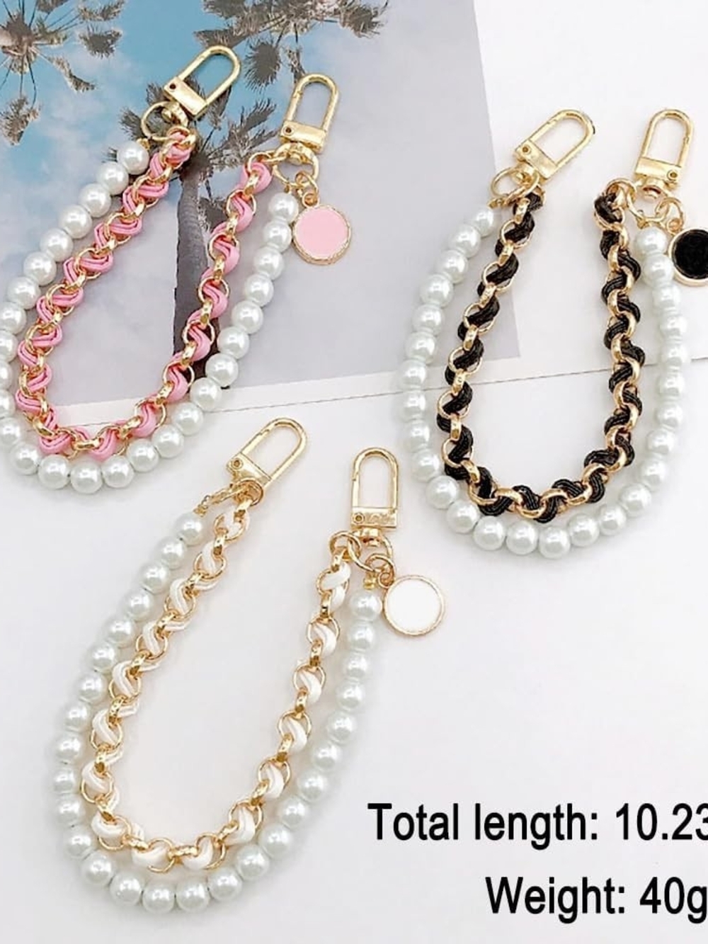 Black & Gold Leather Chain With Pearls Phone Clip - Picture 4 of 4
